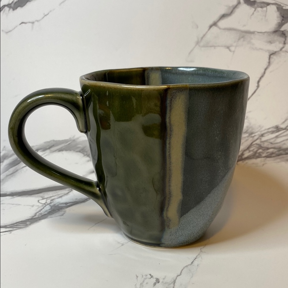 Toki Japan 16oz Coffee Mug in Slate Blue and Olive Green Dimpled Texture